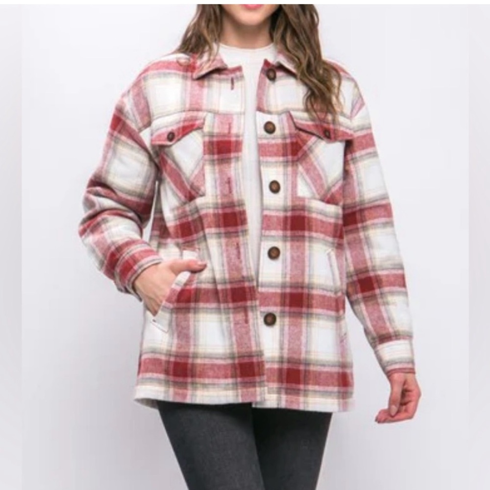 Love Tree Red Plaid Button Up Shacket - NWT - Medium